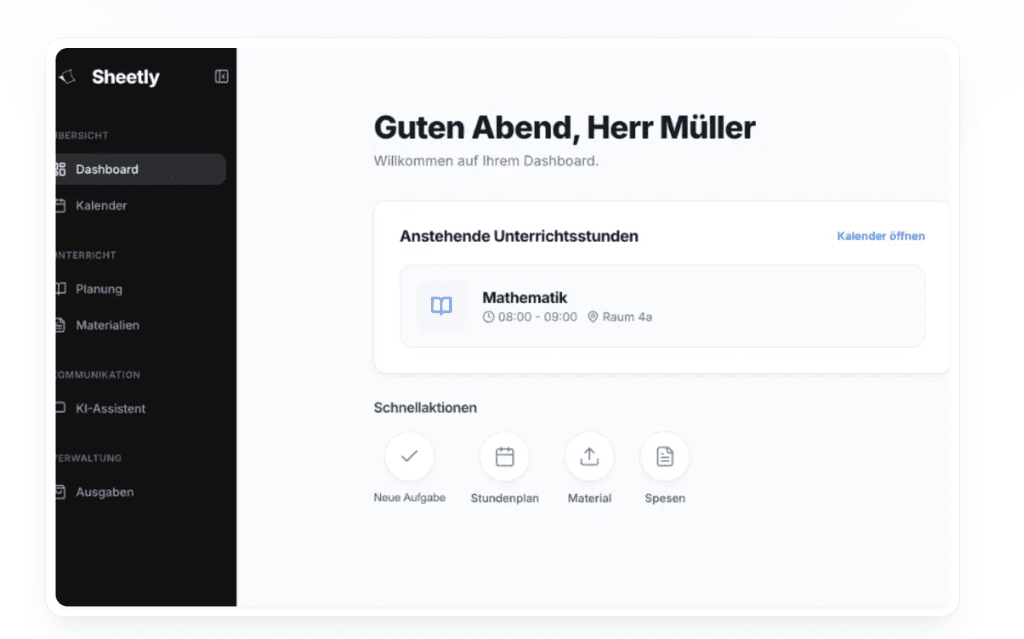 Sheetly Dashboard Übersicht